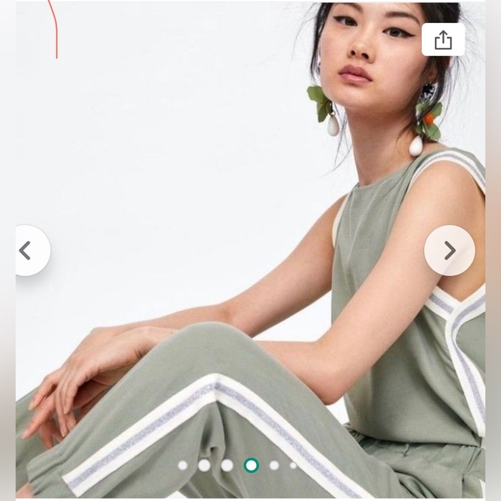 Zara Basic Green Striped Jogger Set Tencel Size Medium